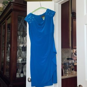 Plus size- blue dress w/ jewels on shoulder